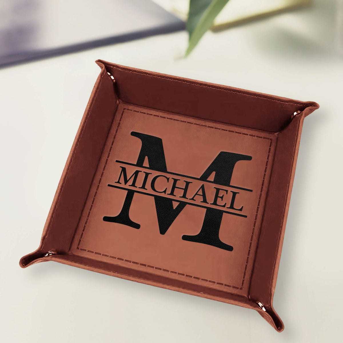 Vintage Monogram - Personalized Leather Valet Tray