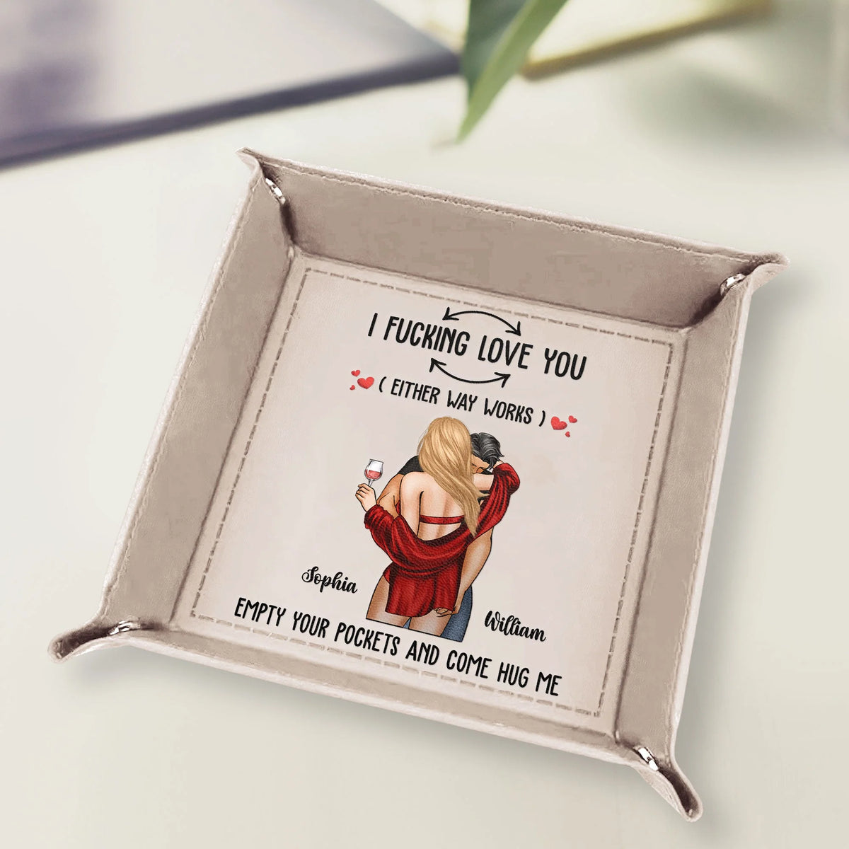 I F-cking Love You (Either Way Works) - Personalized Leather Valet Tray