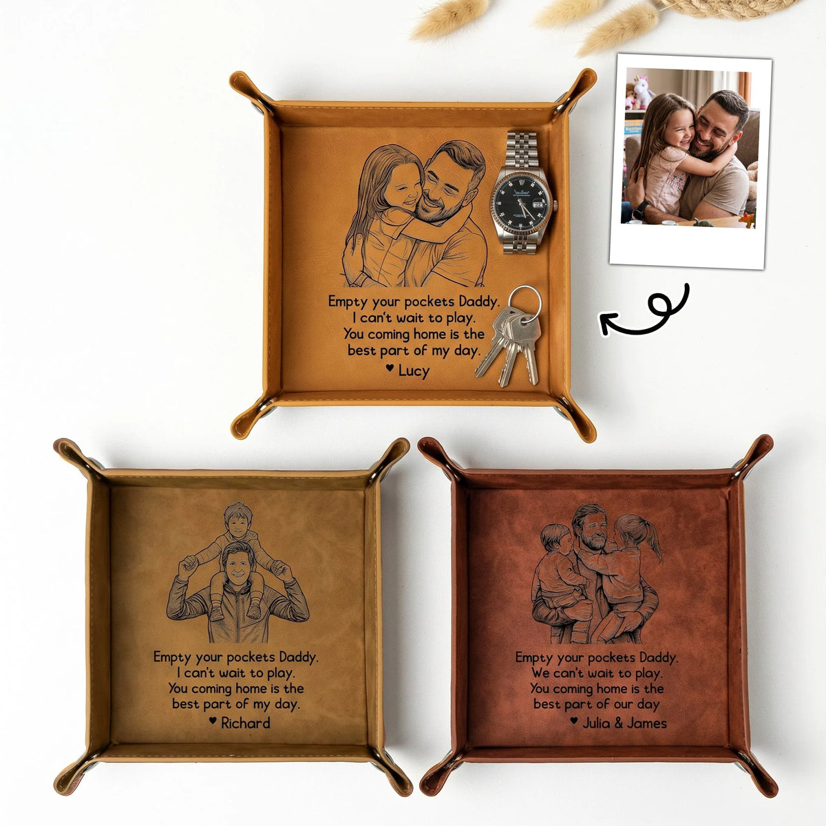 Empty Your Pockets Custom Photo Sketch Line Art Father's Day Gift For Him - Personalized Valet Tray