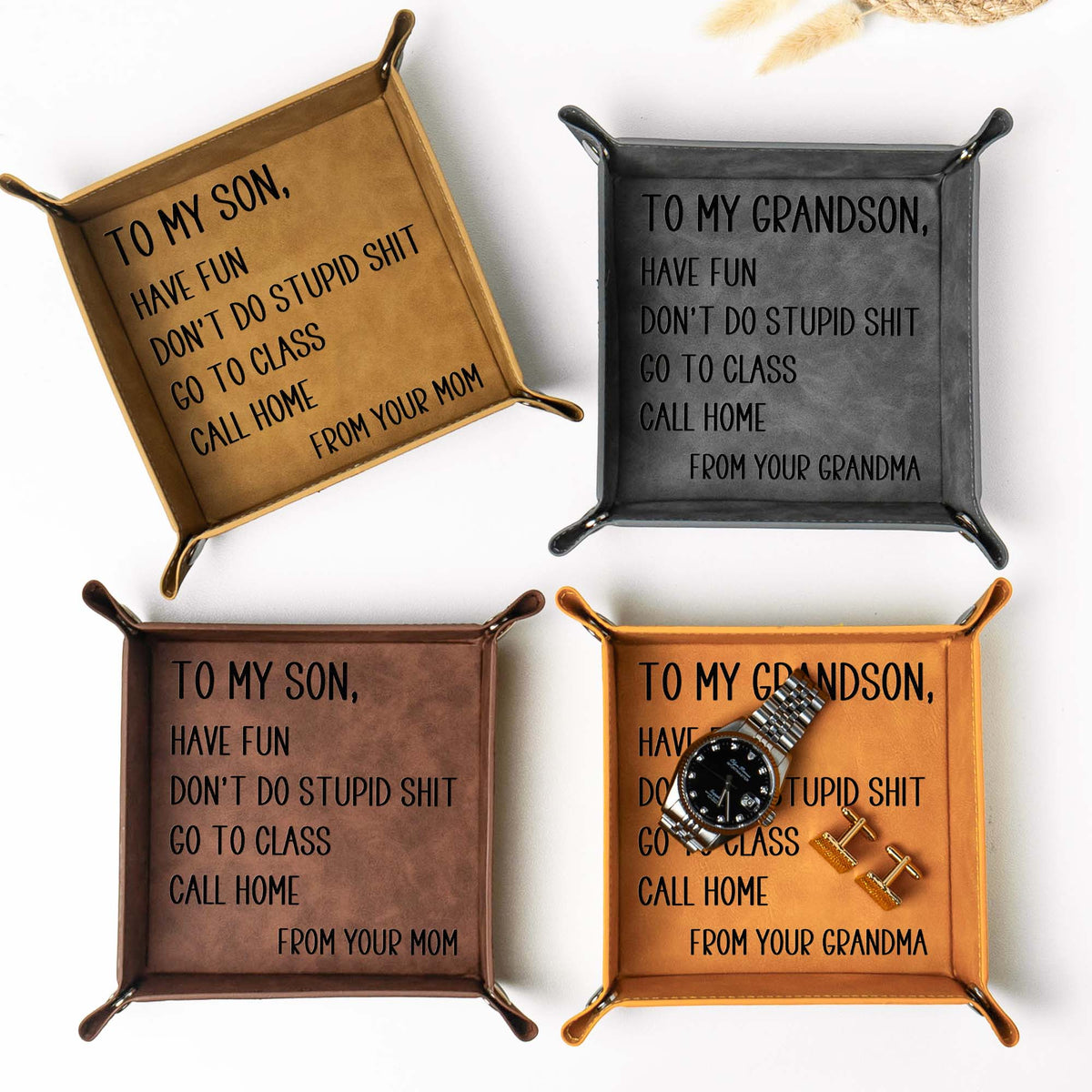 Have Fun Don't Do Stupid Shit Go To Class Call Home - Personalized Valet Tray
