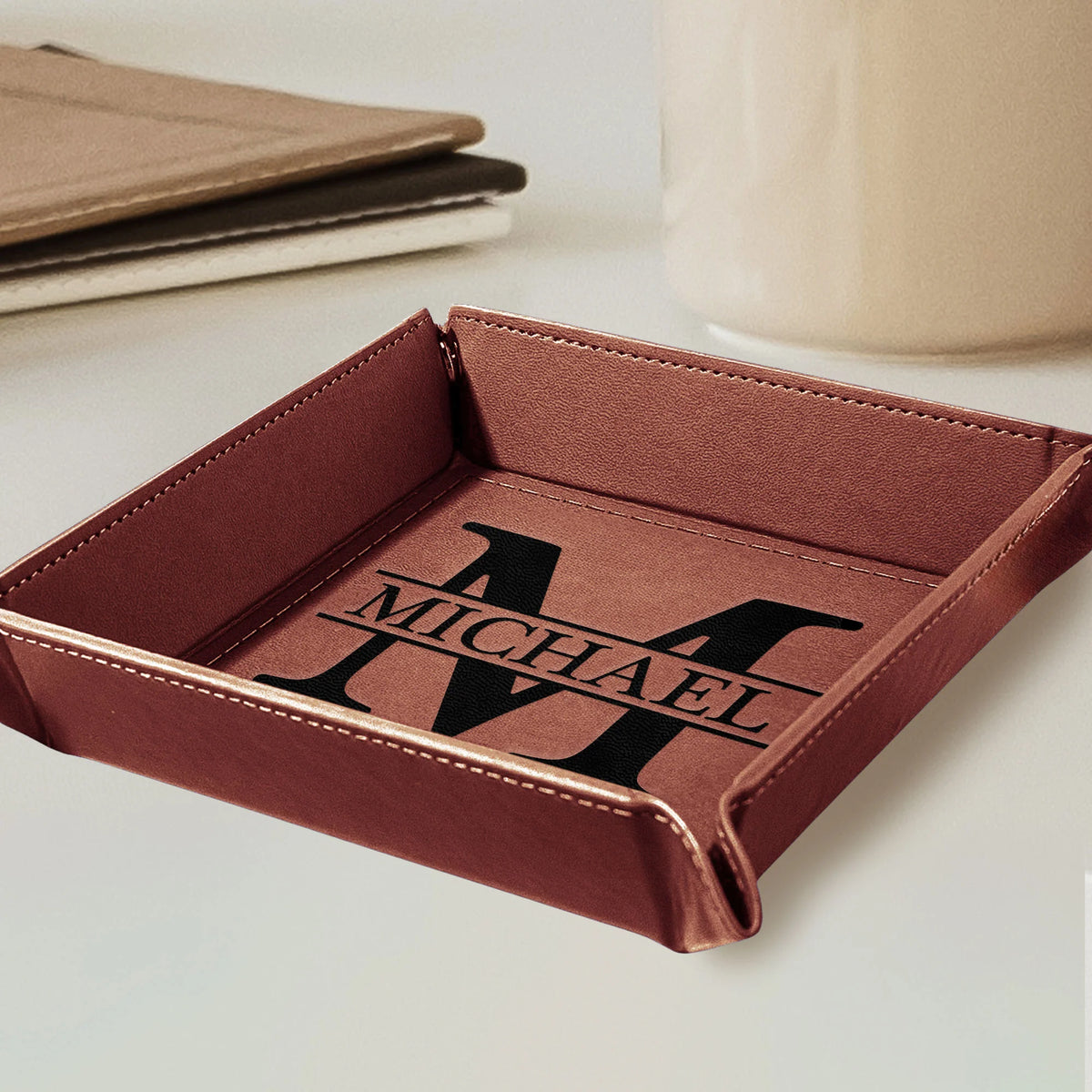Vintage Monogram - Personalized Leather Valet Tray