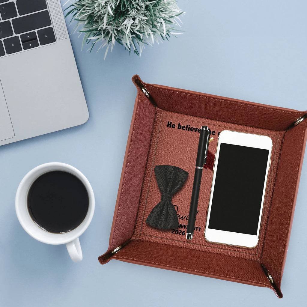 Graduation Gift He Believed He Could So He Did! - Personalized Leather Valet Tray