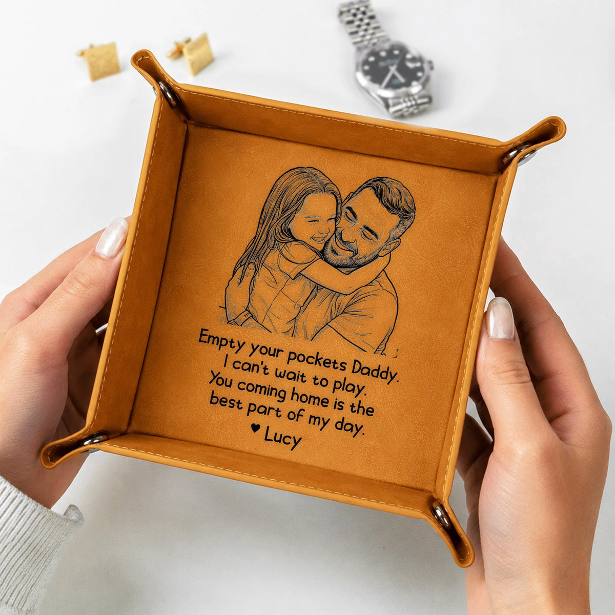 Empty Your Pockets Custom Photo Sketch Line Art Father's Day Gift For Him - Personalized Valet Tray