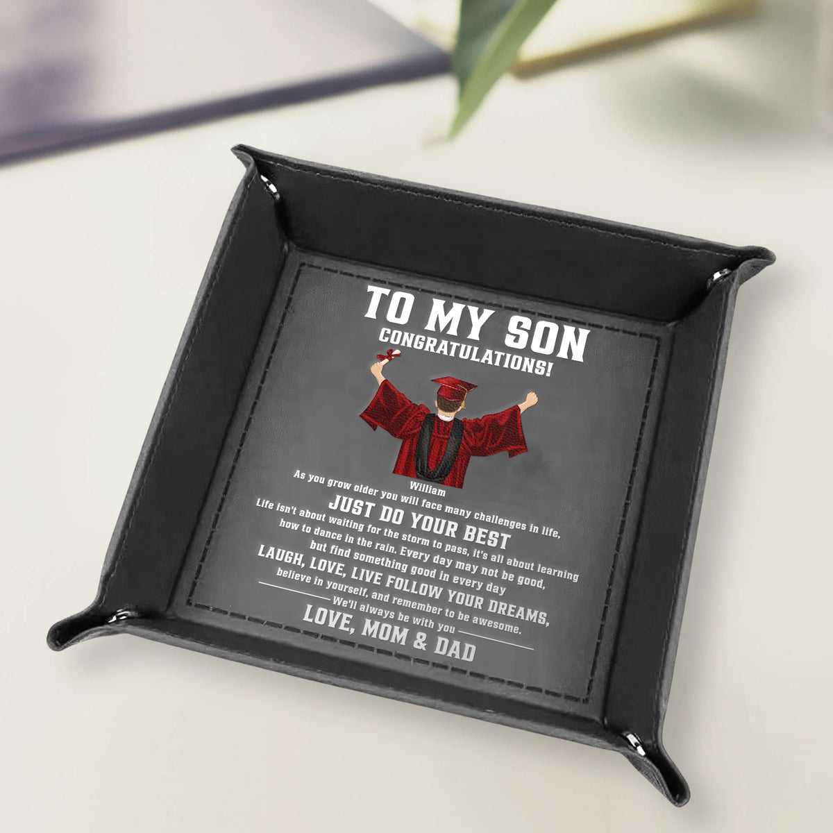 Graduation Follow Your Dreams Believe In Yourself - Personalized Leather Valet Tray