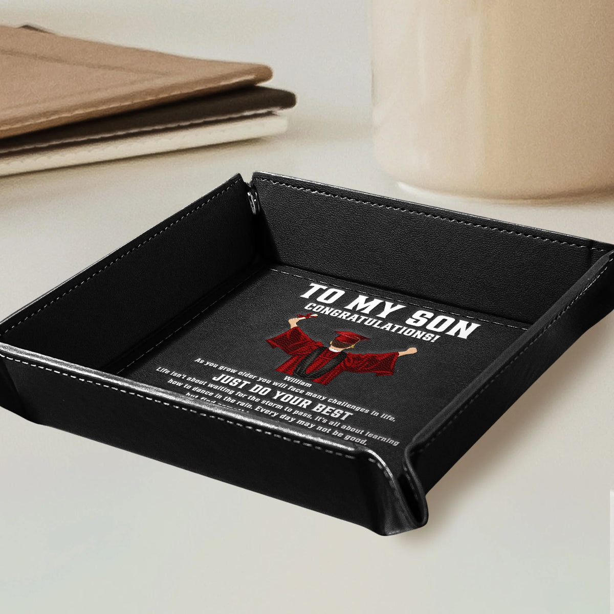 Graduation Follow Your Dreams Believe In Yourself - Personalized Leather Valet Tray